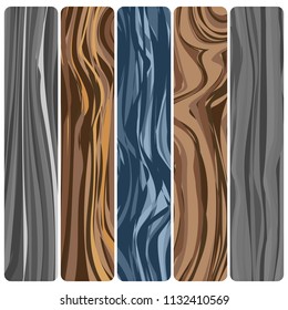 Five wooden boards. Vector abstract wood texture in flat design. 