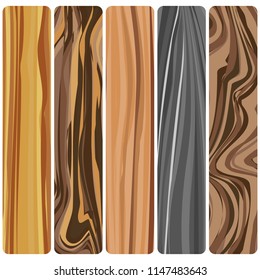 Five wooden boards. Vector abstract wood texture in flat design. 