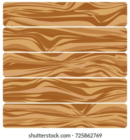 Five wooden boards. Vector abstract wood texture in flat design.