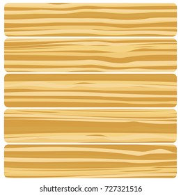 Five wooden boards. Vector abstract wood texture in flat design. 
