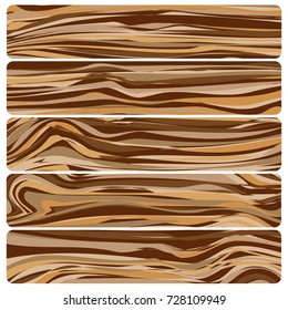 Five wooden boards. Vector abstract wood texture in flat design. 