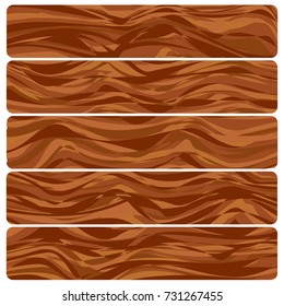 Five wooden boards. Vector abstract wood texture in flat design. 