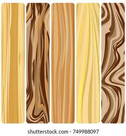 Five wooden boards. Vector abstract wood texture in flat design. 
