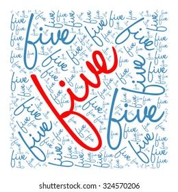 Five word cloud on a white background.