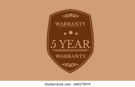 five year brown warranty stamp icon vector