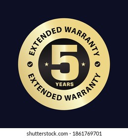 five Year extended warranty, golden  stamp elegant vector illustration, 5 years warranty