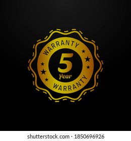 Five year warranty logo design template on black background