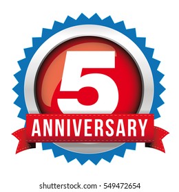 Five years anniversary badge with red ribbon