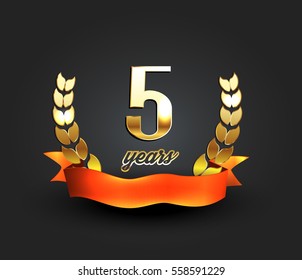 Five years anniversary banner. 5th anniversary logo. Vector illustration.