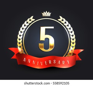 Five years anniversary banner. 5th anniversary logo. Vector illustration.
