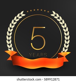 Five years anniversary banner. 5th anniversary logo. Vector illustration.