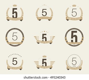 Five years anniversary celebration logotype. 5th anniversary logo collection.