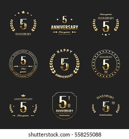 Five years anniversary celebration logotype. 5th anniversary logo collection.