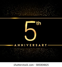 five years anniversary celebration logotype. 5th anniversary logo with confetti golden colored isolated on black background, vector design for greeting card and invitation card