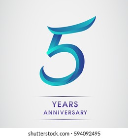 five years anniversary celebration logotype blue colored isolated on white background. 5th birthday logo for invitation card, banner and greeting card