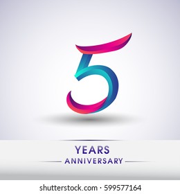 five years anniversary celebration logotype blue and red colored, 5th birthday logo on white background