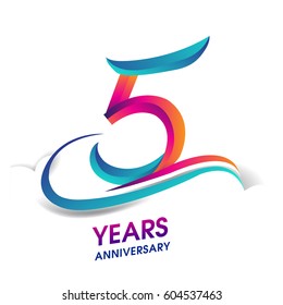 five years anniversary celebration logotype blue and red colored. 5th birthday logo on white background.