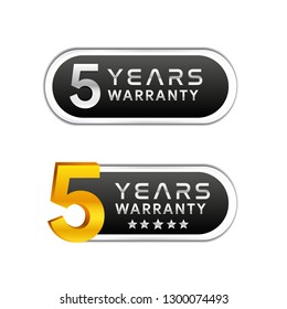 Five Years Warranty golden and silver badge isolated on white background - Vector 