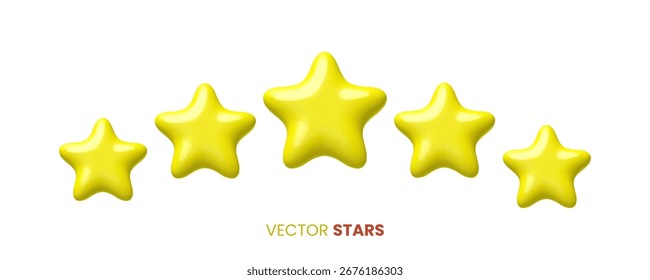 Cinco estrellas de dibujos animados de Vector 3D amarillo.