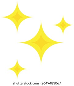 Cinco formas de brilho amarelo em tamanhos variados dispostos em um layout disperso, projetado em um estilo de vetor plano mínimo ideal para decorativo, mágico ou visual comemorativo