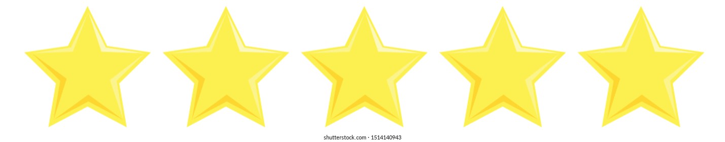 Five yellow stars customer product rating review. Vector flat illustration isolated on the white background