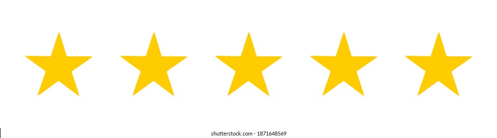 Five yellow stars customer product rating. Icon fow web applications and websites.