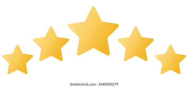 Five yellow stars, icon. Five stars customer product rating review flat icon for apps and websites,  Review and feedback, work or service evaluation, clients star. vector illustration.
