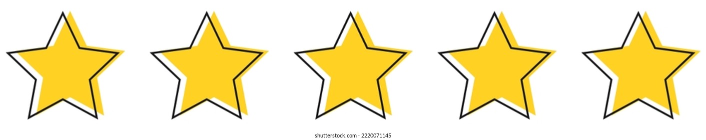 Five yellow stars icons. Quality rankings set. Design for web and mobile app. Vector illustration
