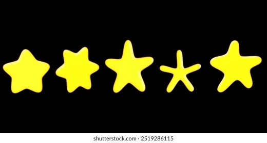 Five yellow stars on a black background. set shape stars