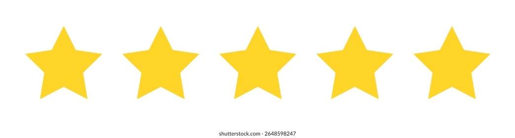 Five Yellow Stars Rating Icon Vector Isolated on White