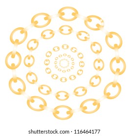 Five yellow terminal chains concentric circles which are always smaller by half
