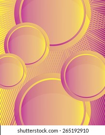 Five yellow-pink medals of different sizes with grid design