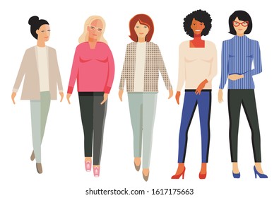five young women stand together, group of people