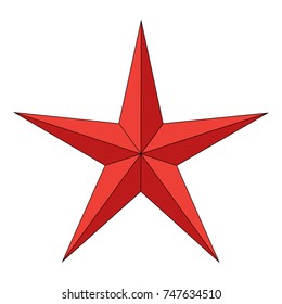 Five-beam volumetric star. Isolated red color vector on white background.