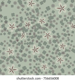 Five-color seamless pattern. Different flowers are randomly arranged. Fashionable camouflage.