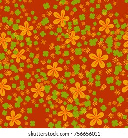 Five-color seamless pattern. Different flowers are randomly arranged. Fashionable camouflage.