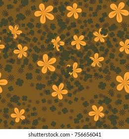 Five-color seamless pattern. Different flowers are randomly arranged. Fashionable camouflage.