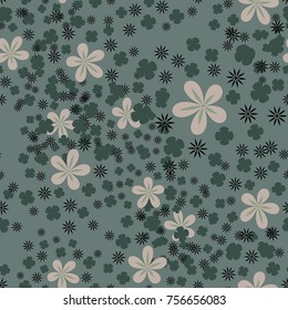 Five-color seamless pattern. Different flowers are randomly arranged. Fashionable camouflage.