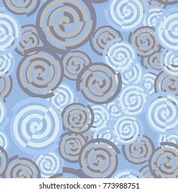 Five-color seamless pattern of spiral elements. Festive texture.