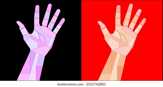 five-finger hand gesture raised upwards while greeting with wpap pop art style 