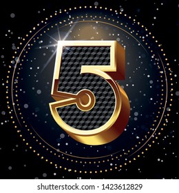 Five-Gold Number and Lighting Background.