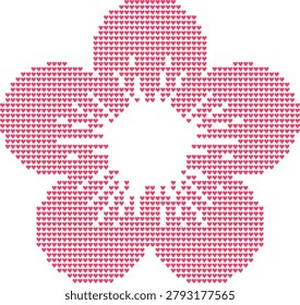 A five-petal flower constructed from many tiny pink heart shapes.