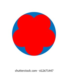 Five-petal red flower with blue border. Vector illustration