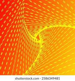 Five-pointed figure  a whirlwind  a spiral of lines and points on a gradient background. Smooth pattern of many dots on red orange background. Vector EPS