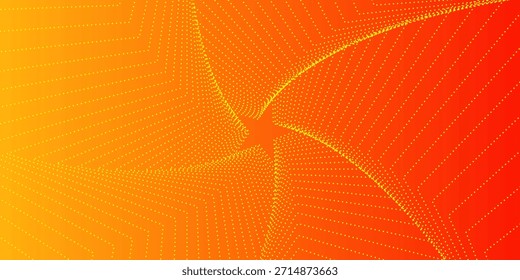 Figura de cinco puntas, un torbellino, una espiral de líneas y puntos sobre un fondo degradado. Patrón liso de muchos puntos sobre fondo rojo anaranjado. VECTOR EPS