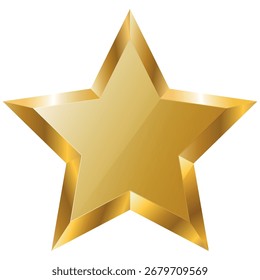 Una estrella dorada de cinco puntas con bordes sombreados y reflejos es un Vector dibujado sobre un fondo transparente, una imitación de una estrella tridimensional.