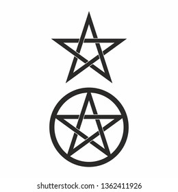 Five-pointed pentagram used for esoteric decorations as wicca runic elements and others. There are the two versions, alone and with its circle.