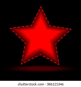  Five-pointed red star. Vector logo design template isolated on a black background.