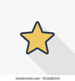 five-pointed star, bookmark thin line flat color icon. Linear vector illustration. Pictogram isolated on white background. Colorful long shadow design.