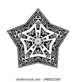 Five-Pointed Star with Curly Grass Ornate, vector illustration